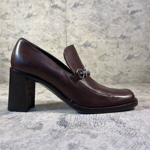 Cesare Paciotti Vintage 90s Brown Leather Oxford Heel Shoes Square Toe Size 37